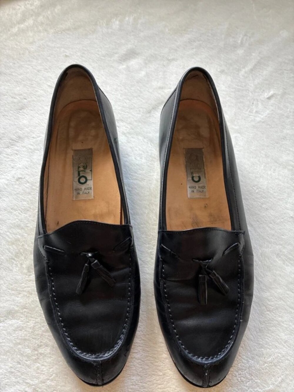 Vintage Black Italian Leather Tassel Loafers EUR40.5